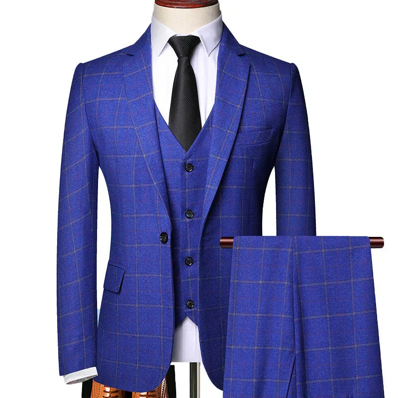 Traje Hombre Tres Piezas Primavera Cuadros Finos Ajustado - Mavetta
