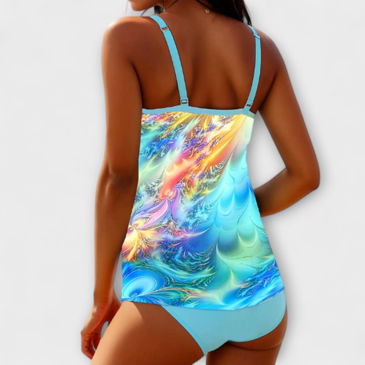 Tankini mujer dos piezas tirantes dobles parte inferior lisa