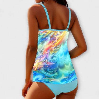 Tankini mujer dos piezas tirantes dobles parte inferior lisa