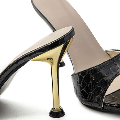 Tacones Stiletto Mujer Destalonados Detalles Textura Cocodrilo