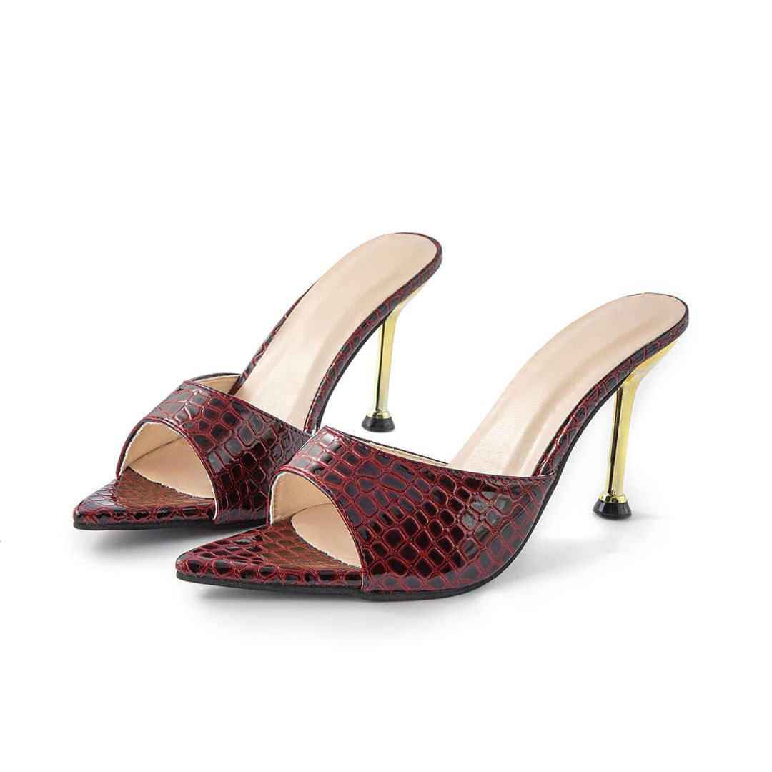 Tacones Stiletto Mujer Destalonados Detalles Textura Cocodrilo