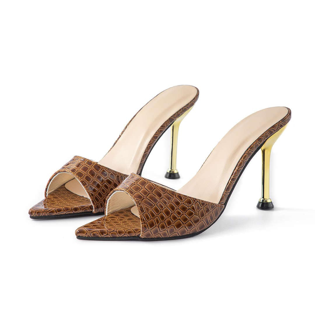 Tacones Stiletto Mujer Destalonados Detalles Textura Cocodrilo