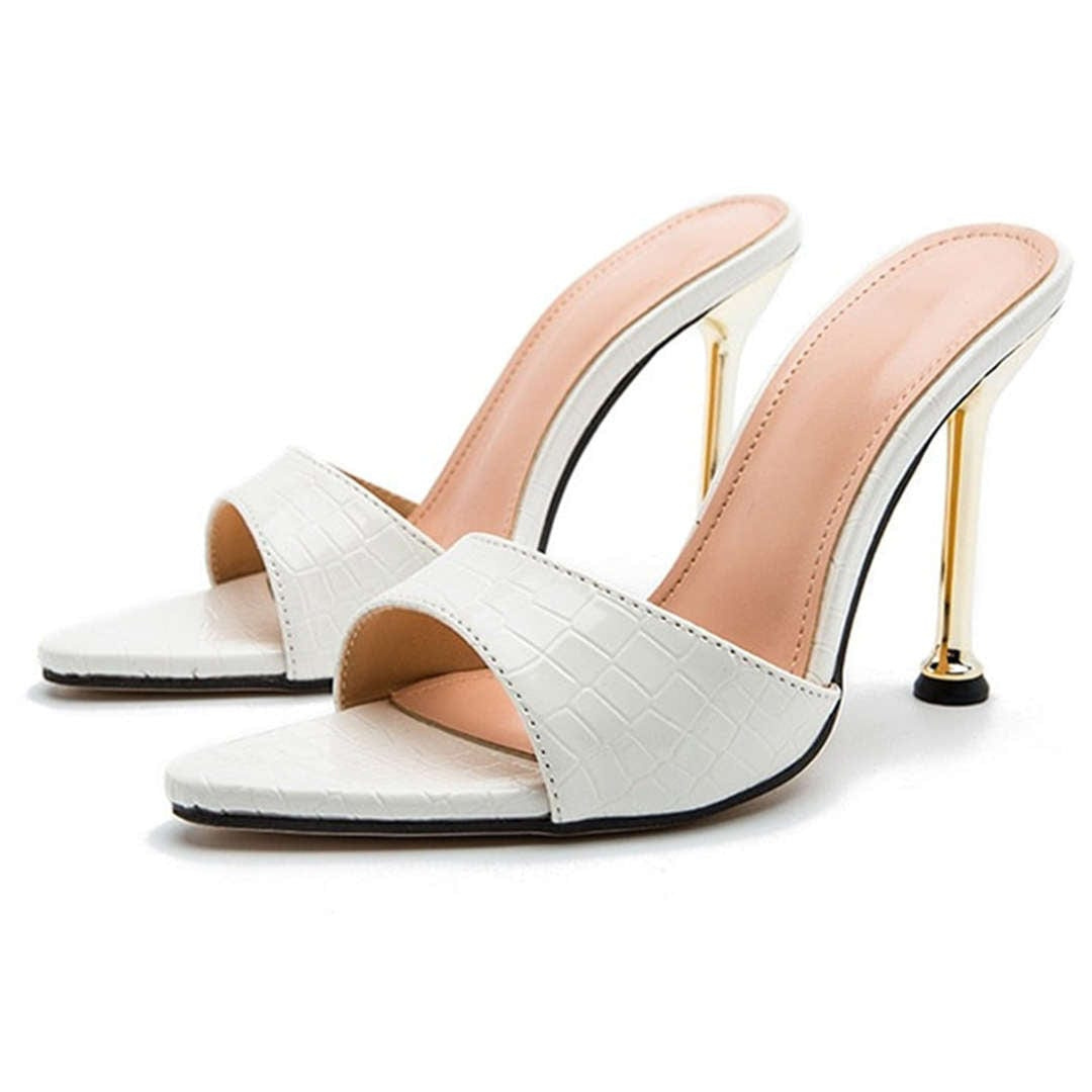 Tacones Stiletto Mujer Destalonados Detalles Textura Cocodrilo