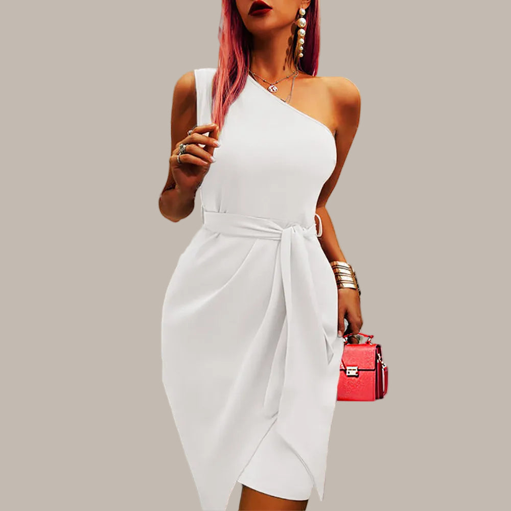 Vestido midi mujer con un hombro diseño asimétrico - Mavetta
