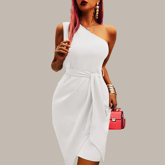 Vestido midi mujer con un hombro diseño asimétrico - Mavetta