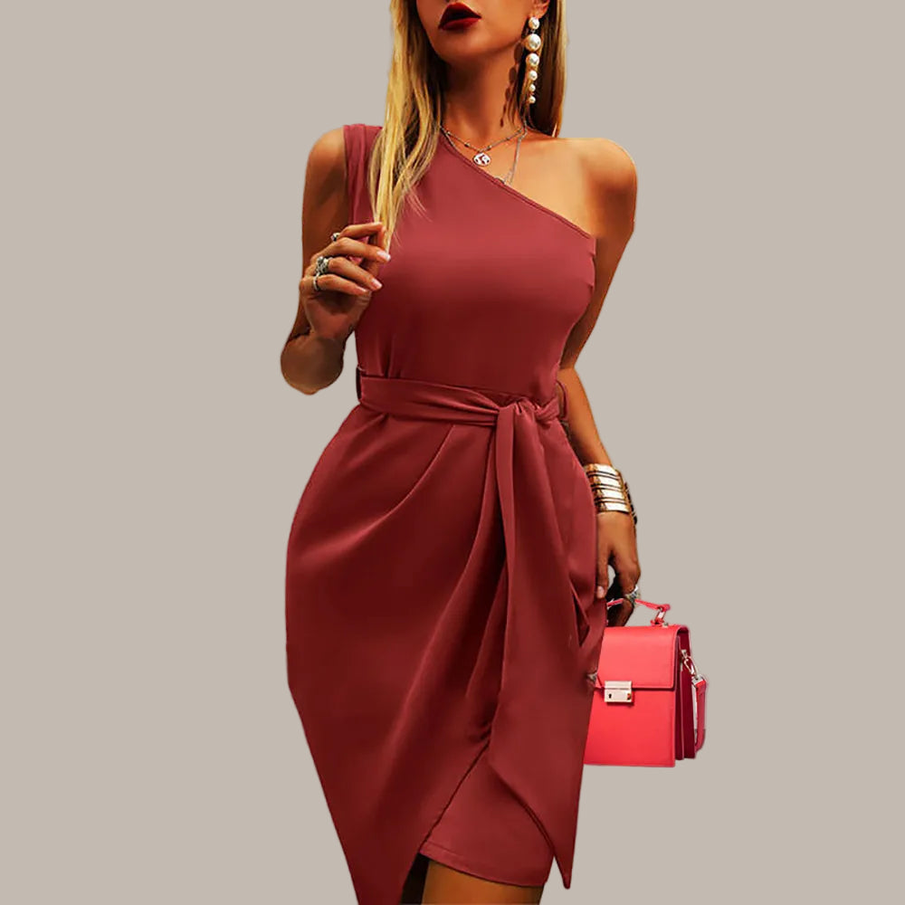 Vestido midi mujer con un hombro diseño asimétrico