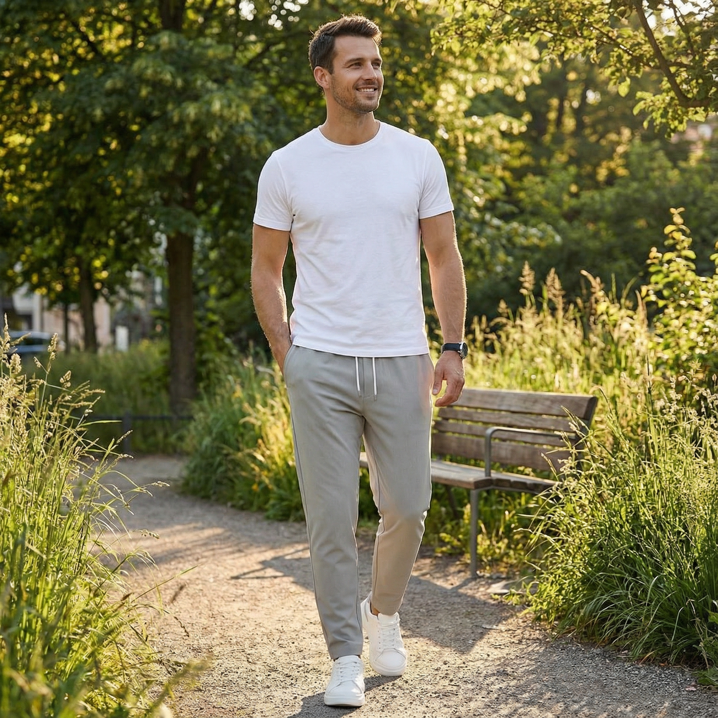 Pantalones Chinos Hombre Algodón Ajustados con Cordón