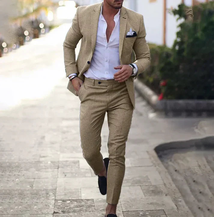 Traje Hombre Blazer y Pantalón Lino Ajuste Moderno