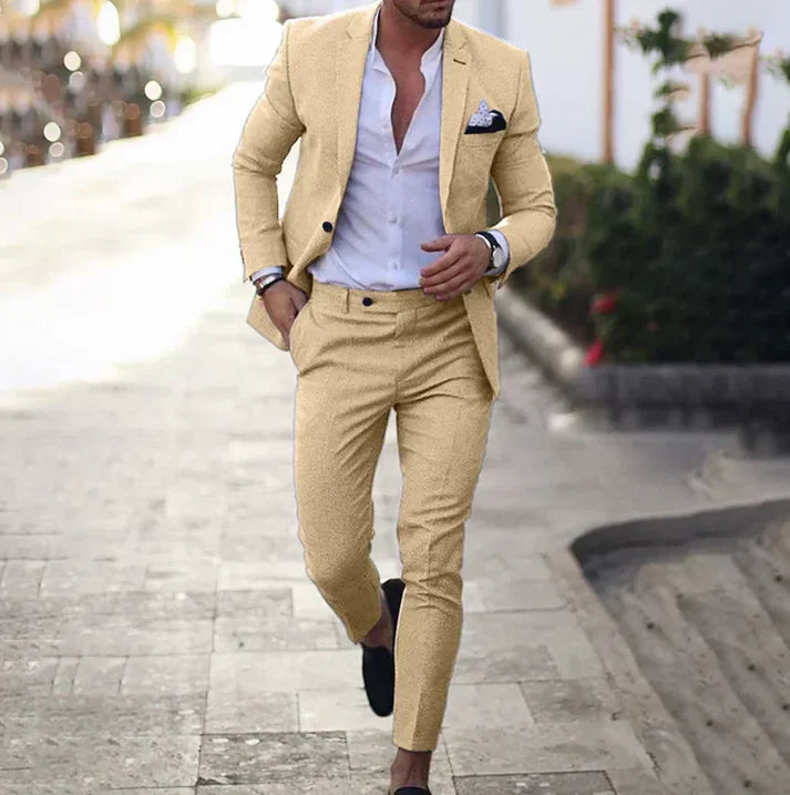Traje Hombre Blazer y Pantalón Lino Ajuste Moderno