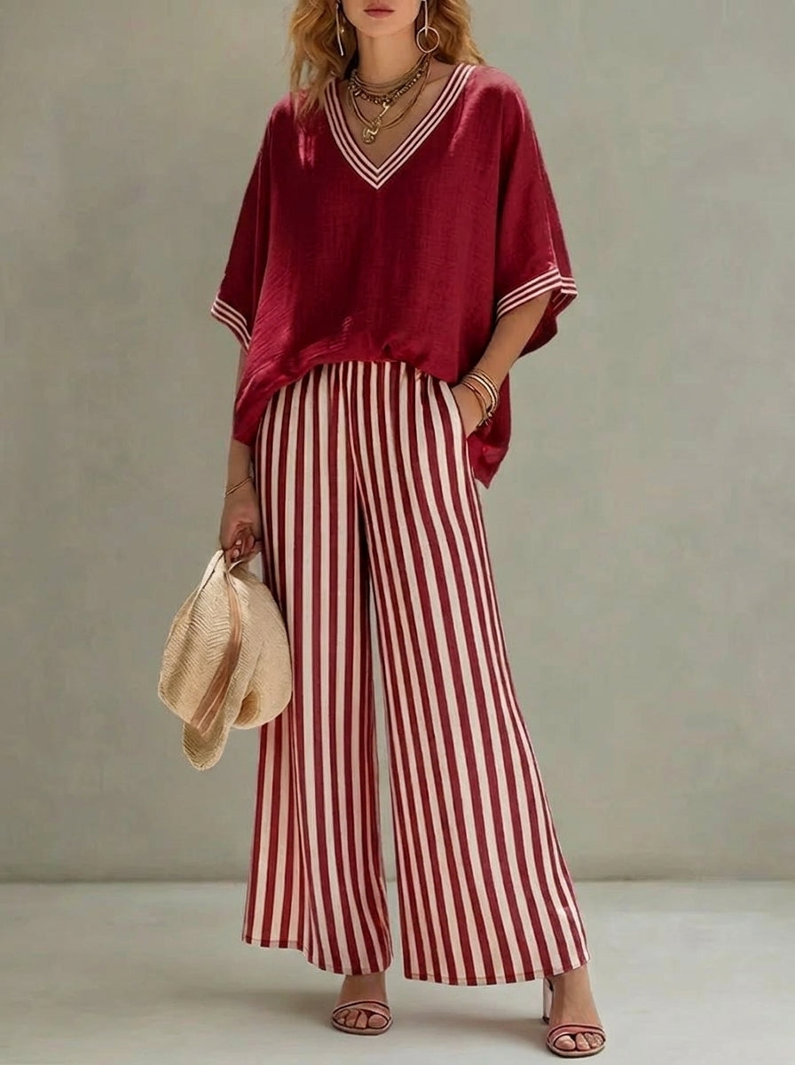 Conjunto Mujer de Rayas Ajuste Casual Elegante