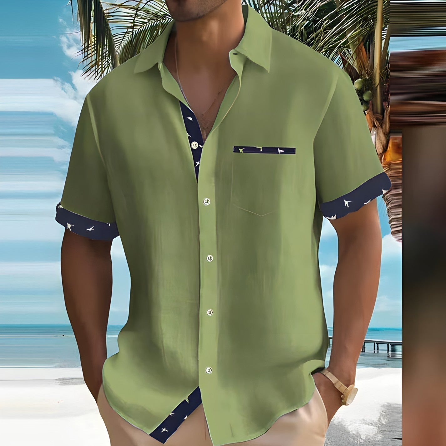 Camisa Hombre Manga Corta Algodón Botones Ajuste Clásico