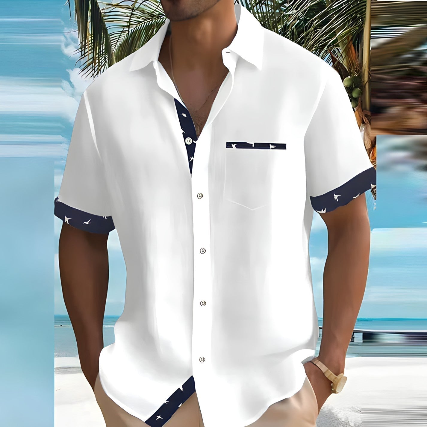 Camisa Hombre Manga Corta Algodón Botones Ajuste Clásico