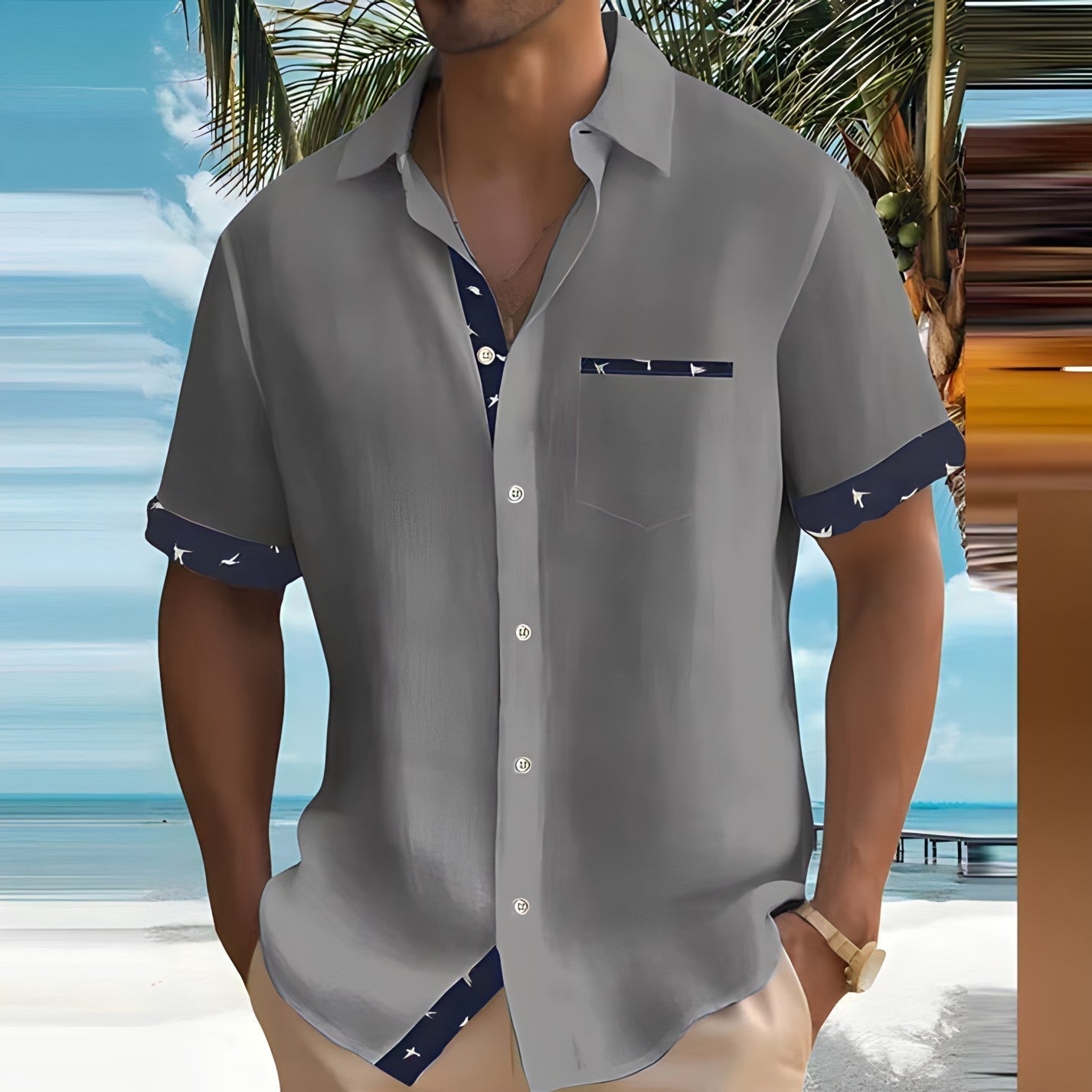 Camisa Hombre Manga Corta Algodón Botones Ajuste Clásico