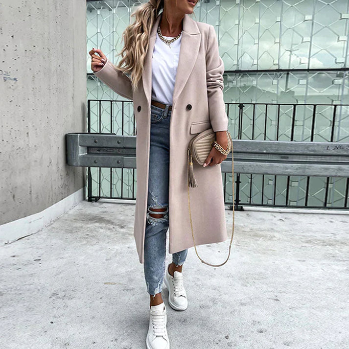 Abrigo Largo Mujer de Lana Estilo Clásico