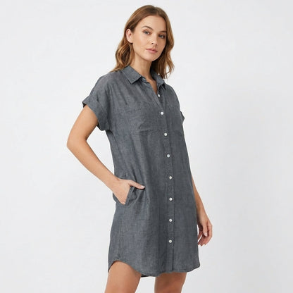 Vestido Camisero Mujer Denim Manga Corta Casual