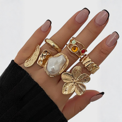 Conjunto de Anillos Mujer con Perla Ajuste Clásico