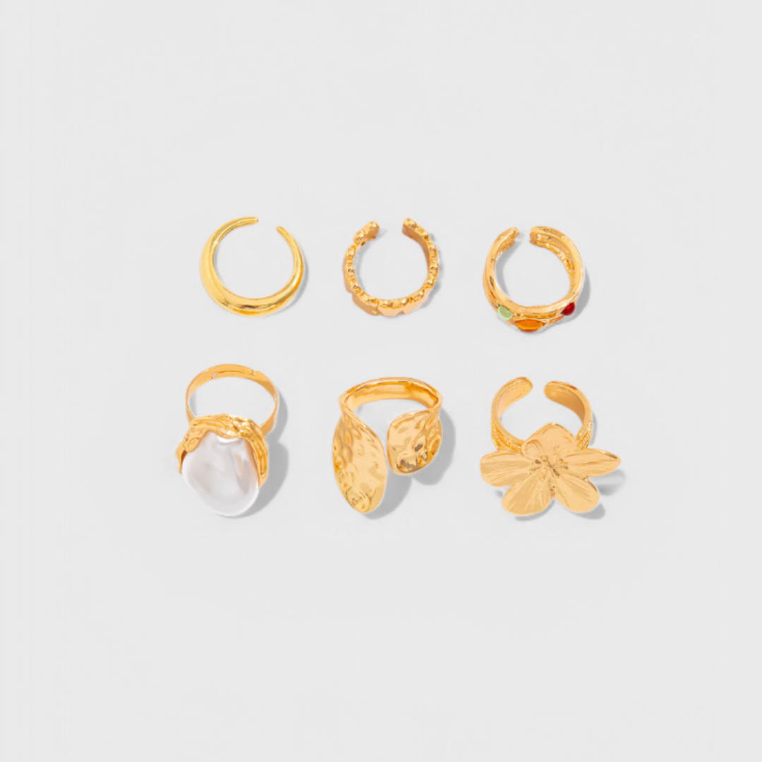 Conjunto de Anillos Mujer con Perla Ajuste Clásico