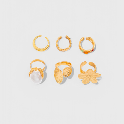 Conjunto de Anillos Mujer con Perla Ajuste Clásico