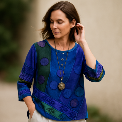 Blusa mujer de tejido ligero estampado bohemio estilo retro
