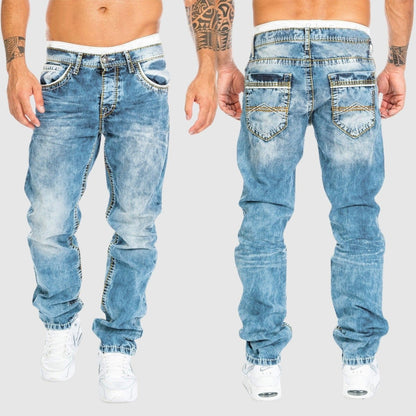 Pantalones Vaqueros Hombre Denim Lavado Corte Recto