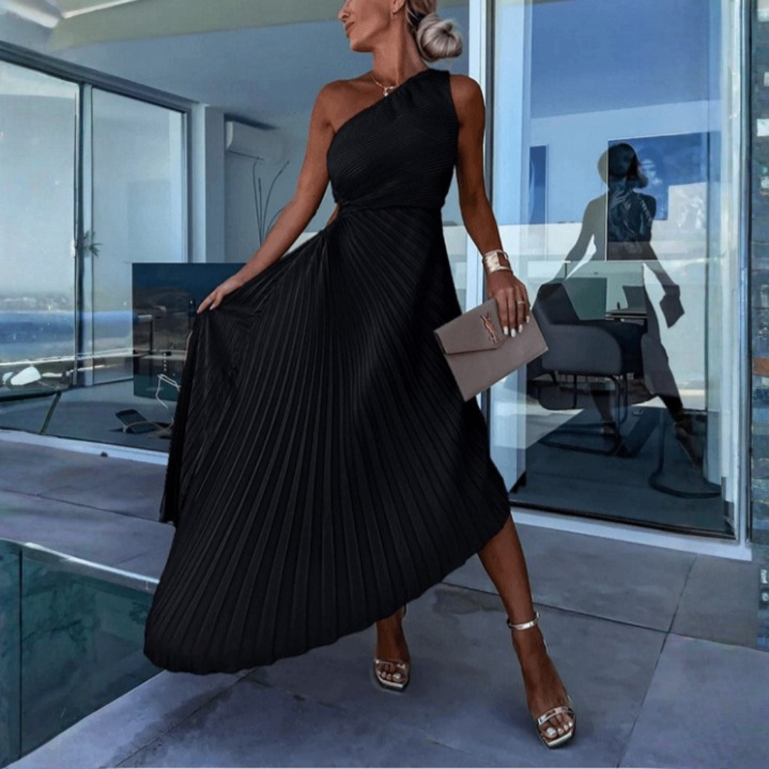Vestido Midi Mujer Plisado Asimétrico Un Hombro
