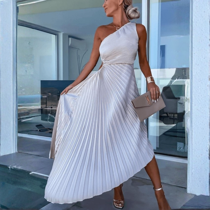 Vestido Midi Mujer Plisado Asimétrico Un Hombro
