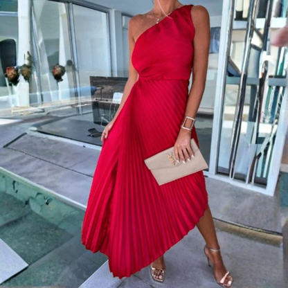 Vestido Midi Mujer Plisado Asimétrico Un Hombro