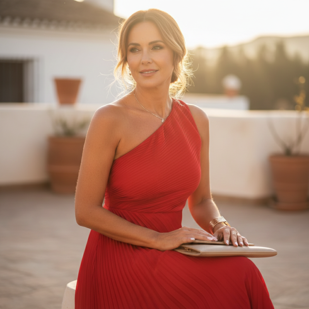 Vestido Midi Mujer Plisado Asimétrico Un Hombro