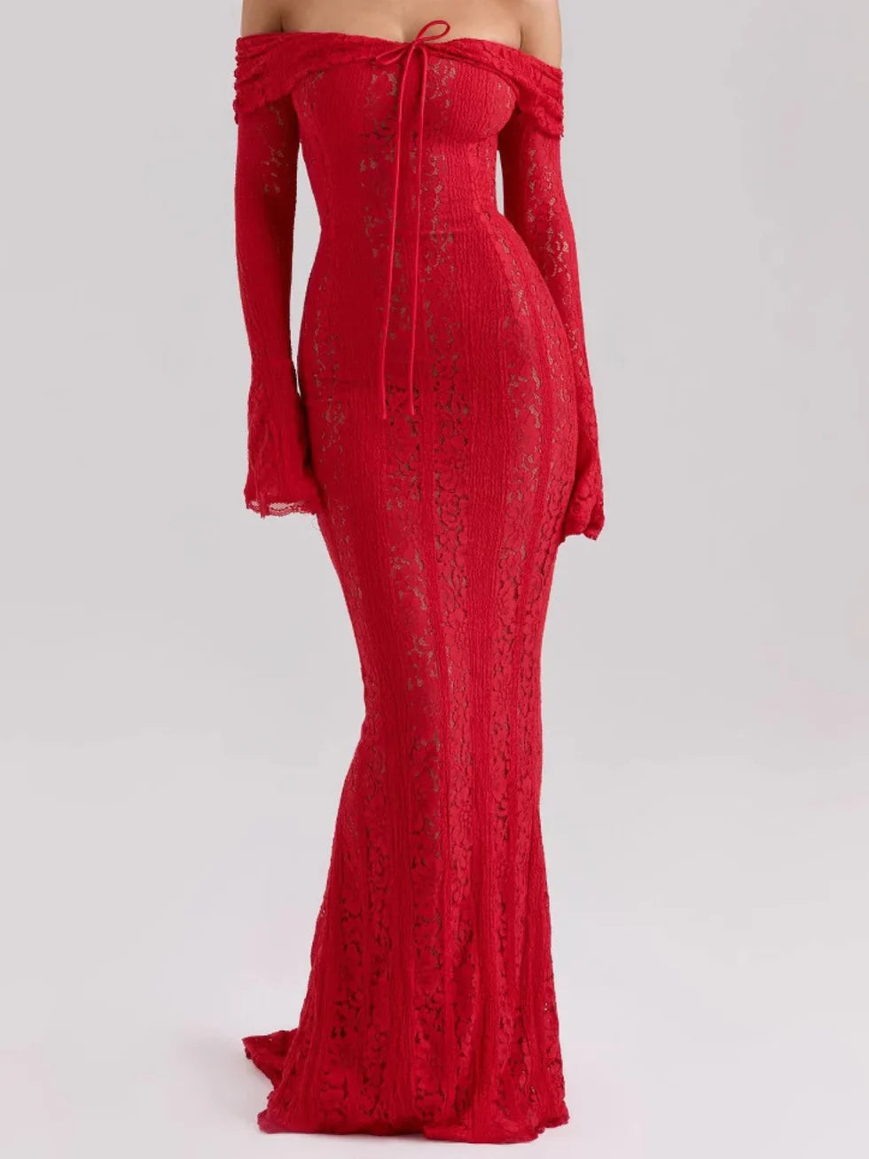 Vestido maxi mujer de encaje hombros descubiertos