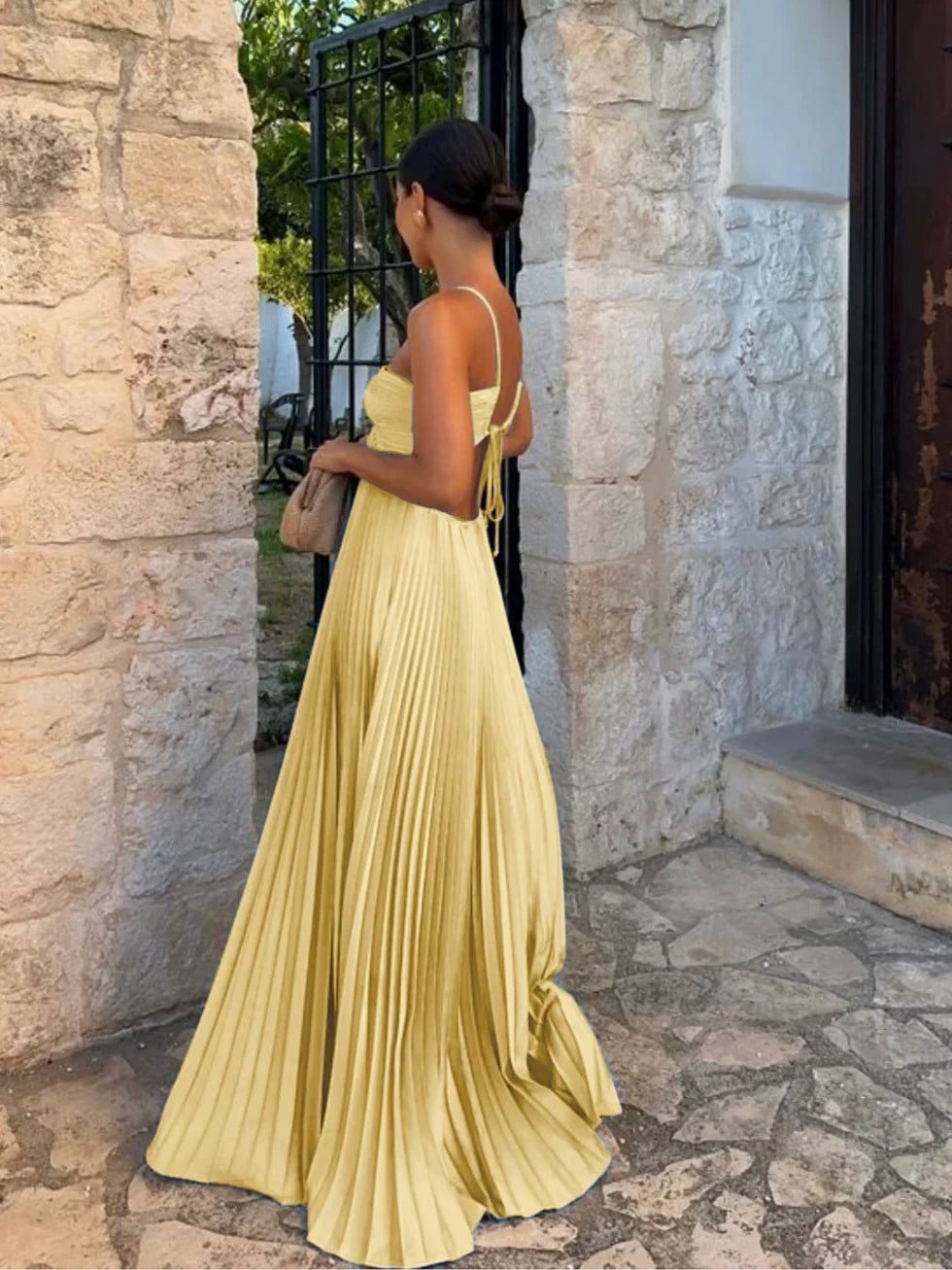 Vestido maxi mujer plisado halter cintura alta