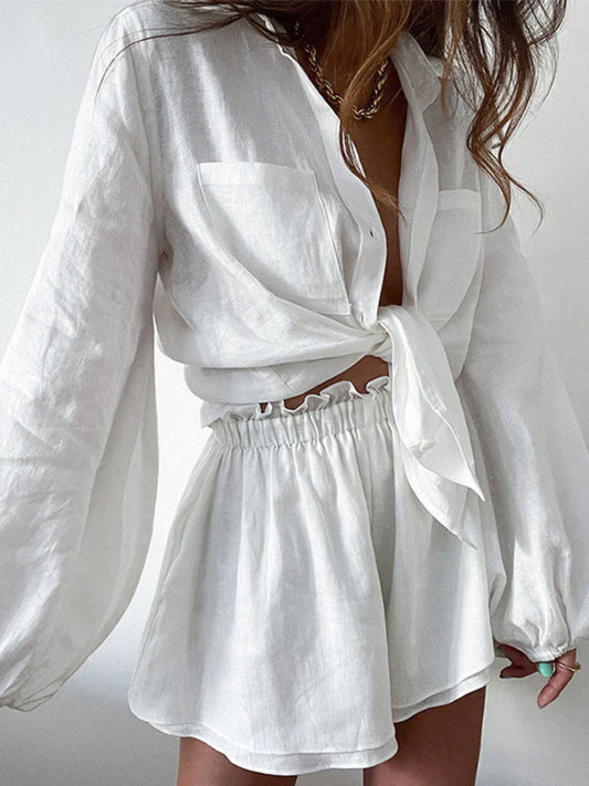Conjunto Mujer Camisa Manga Larga y Shorts - Mavetta