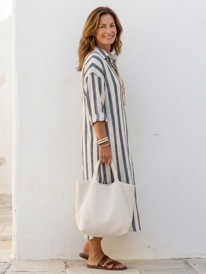 Vestido camisa mujer de lino manga larga elegante
