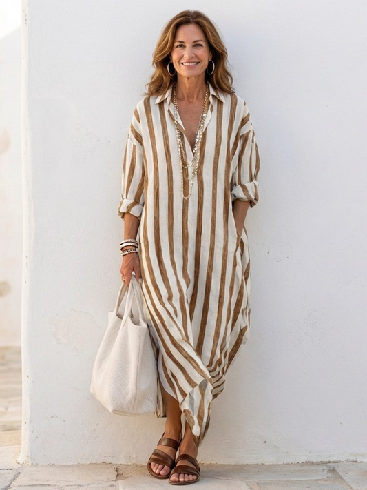 Vestido camisa mujer de lino manga larga elegante - Mavetta