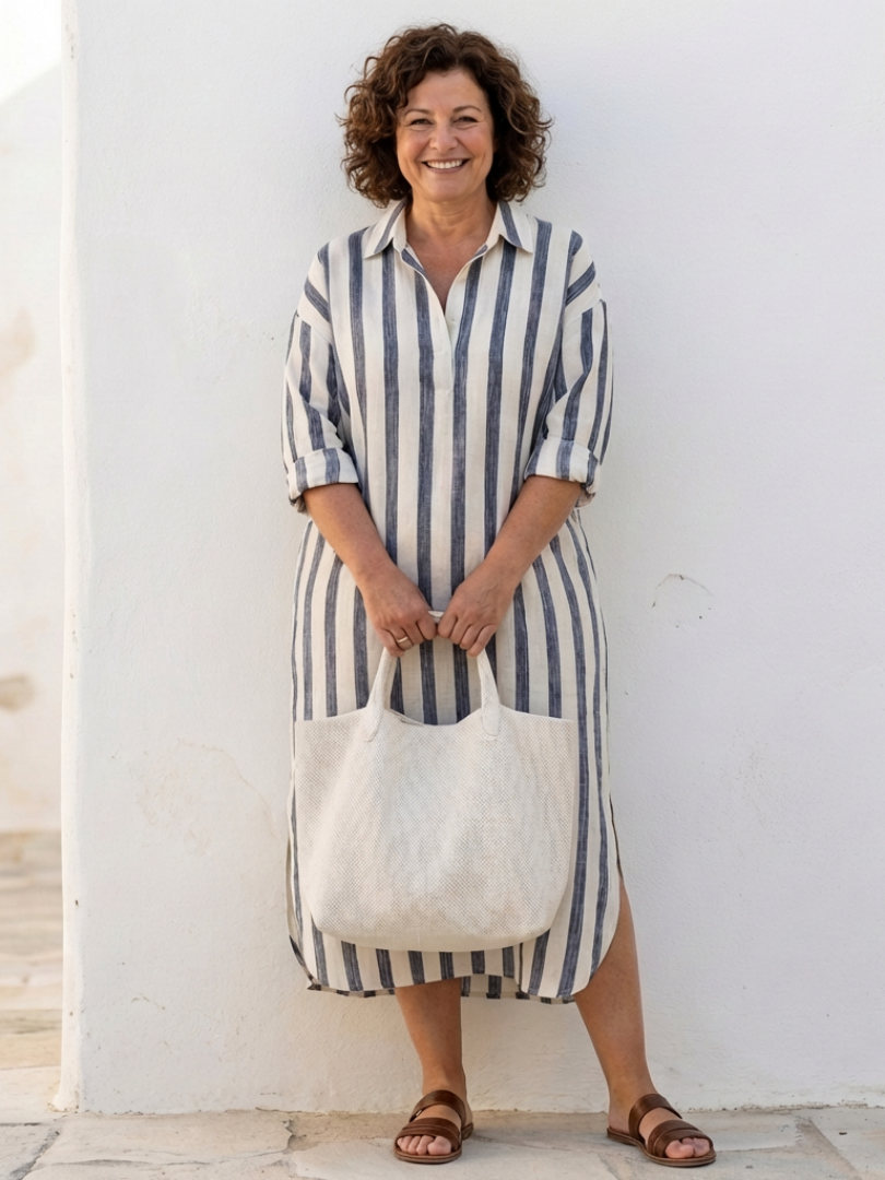 Vestido camisa mujer de lino manga larga elegante