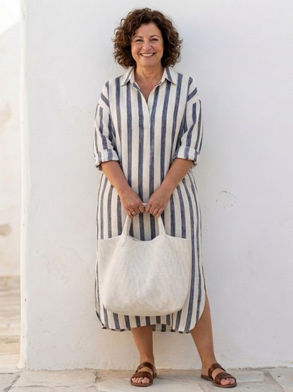 Vestido camisa mujer de lino manga larga elegante