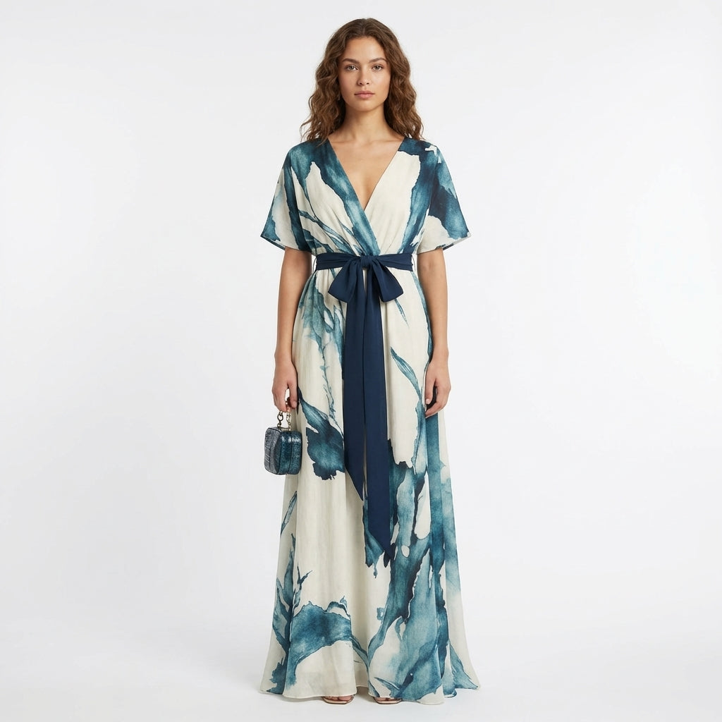 Vestido Largo Mujer Cruzado Estampado Acuarela - Mavetta