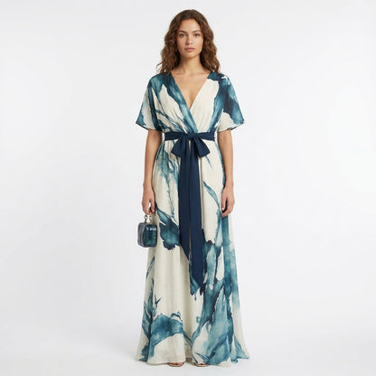 Vestido Largo Mujer Cruzado Estampado Acuarela - Mavetta