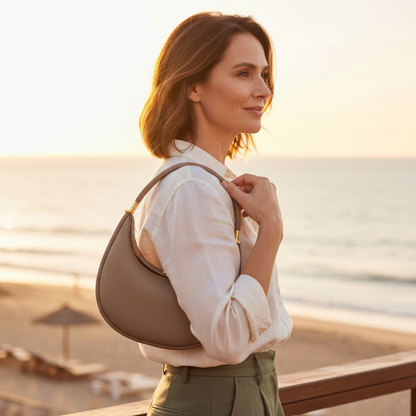 Bolso Hobo Mujer Asa Corta Herrajes Metálicos Cierre Superior