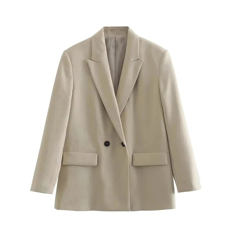 Americana Mujer Chaqueta Traje Larga Doble Botonadura Oversized