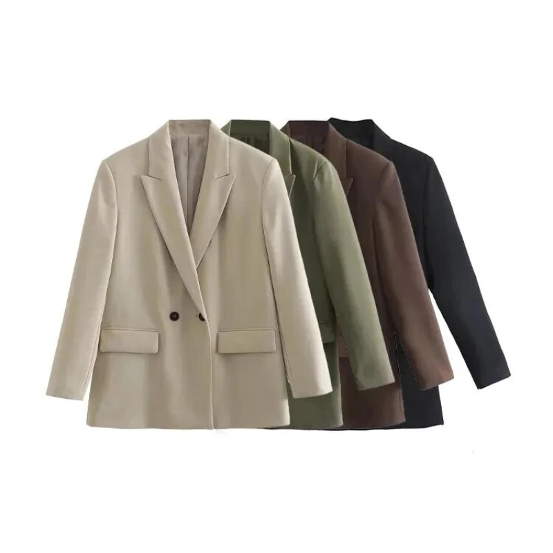 Americana Mujer Chaqueta Traje Larga Doble Botonadura Oversized - Mavetta