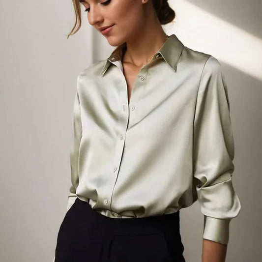 Blusa Mujer de Satén Manga Larga con Botones - Mavetta