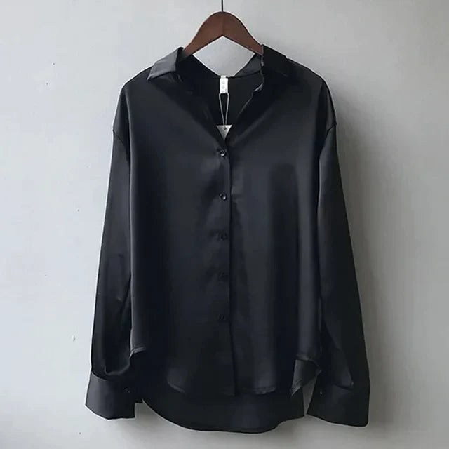 Blusa Mujer de Satén Manga Larga con Botones