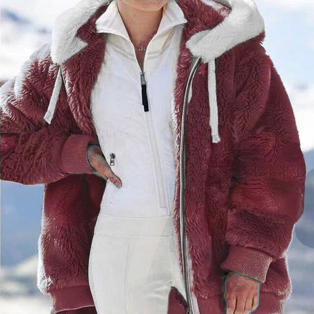 Chaqueta Mujer de Felpa Oversize con Capucha
