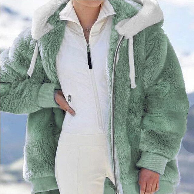 Chaqueta Mujer de Felpa Oversize con Capucha