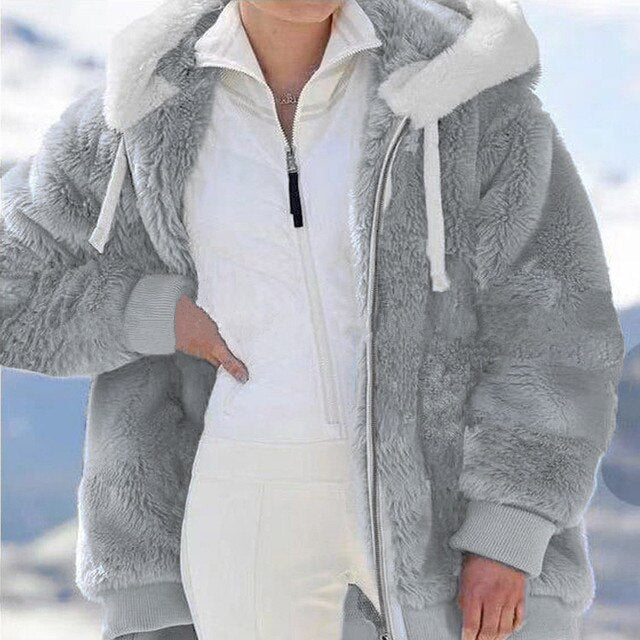 Chaqueta Mujer de Felpa Oversize con Capucha