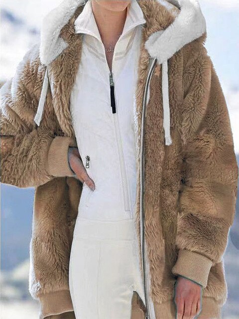 Chaqueta Mujer de Felpa Oversize con Capucha