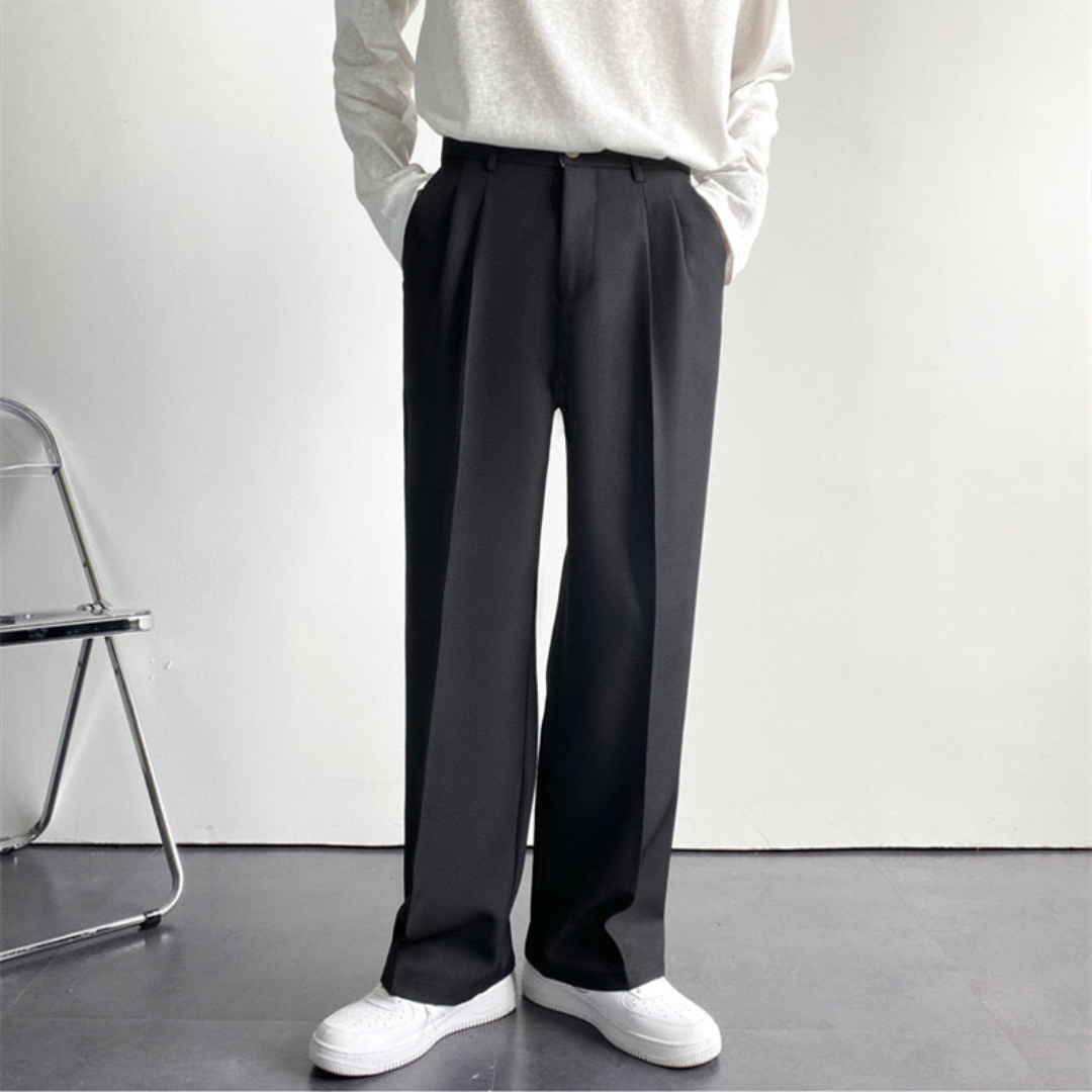 Pantalones Vestir Hombre con Pinzas Pierna Ancha Tiro Medio - Mavetta