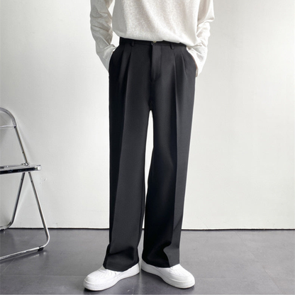 Pantalones Vestir Hombre con Pinzas Pierna Ancha Tiro Medio - Mavetta