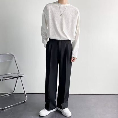 Pantalones Vestir Hombre con Pinzas Pierna Ancha Tiro Medio