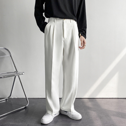 Pantalones Vestir Hombre con Pinzas Pierna Ancha Tiro Medio